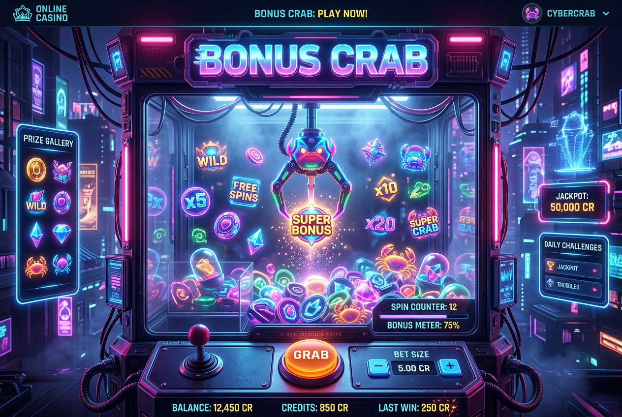 Interfejs minigry Bonus Crab w Slotuna - wirtualny chwytak w kasynie online
